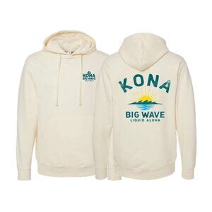Kona Big Wave Beer Embroidered Hoodie Sweatshirt Cream Hawaii Men's 2X
